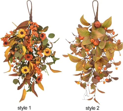Vista 8 de Botín de cosecha de otoño de 20 pulgadas, botín artificial de arce de otoño, día de Acción de Gracias, Halloween, lágrima decorativa, decoración