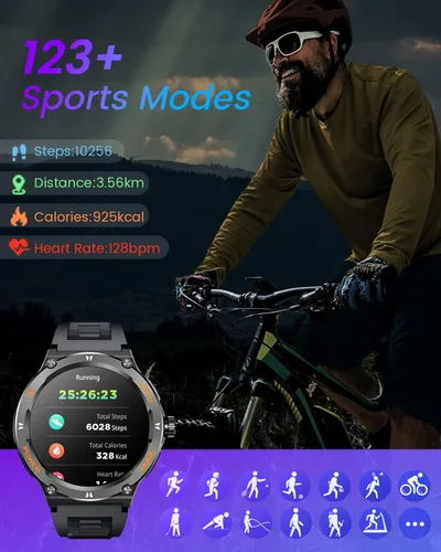 Vista 6 de Reloj inteligente para hombres Android Fitness Tracker: 1.53 "Militar Reloj inteligente con linterna brújula hacer respuesta Bluetooth Llamada