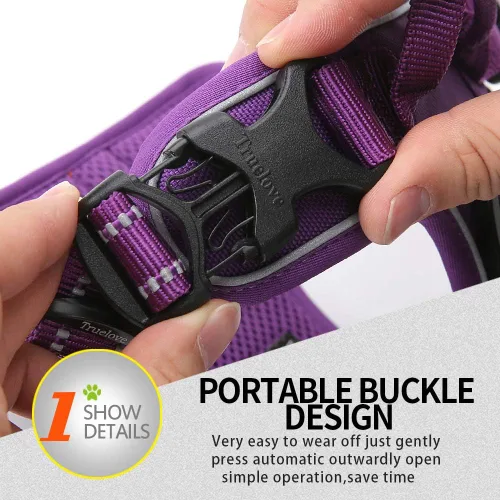 Vista 4 de JUXZH Truelove Arnés para perro sin tirones con mango de fácil control y 2 accesorios para correa, chaleco reflectante ajustable para mascotas