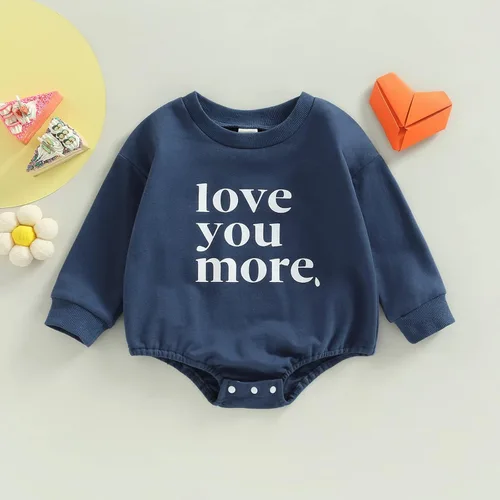 Vista 2 de Enterizo de manga larga con estampado de letras para bebés, niñas y niños