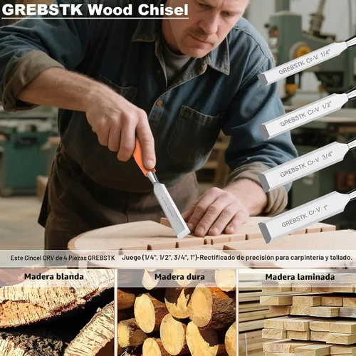 Vista 5 de GREBSTK Juego de cinceles de madera de 4 piezas CR-V con borde biselado