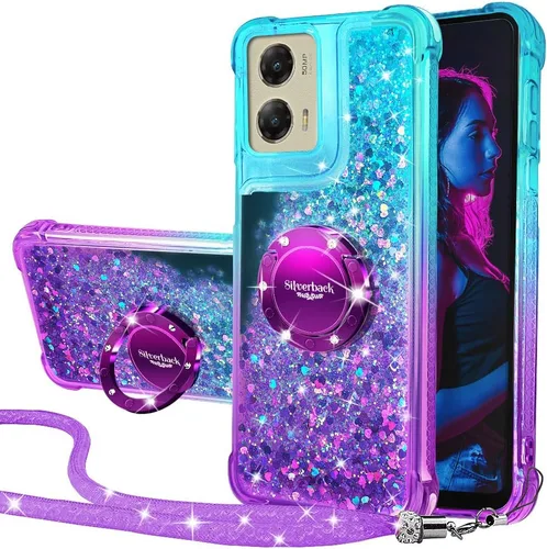 Vista 9 de Silverback Funda para Moto G Stylus 5G 2025, funda con purpurina holográfica líquida móvil con soporte, anillo de diamantes brillantes para niñas