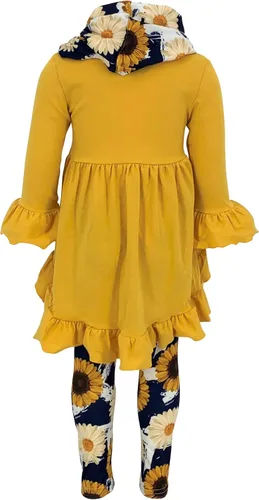 Vista 3 de Unique Baby Conjunto de 3 piezas con estampado de girasol y margaritas, Amarillo