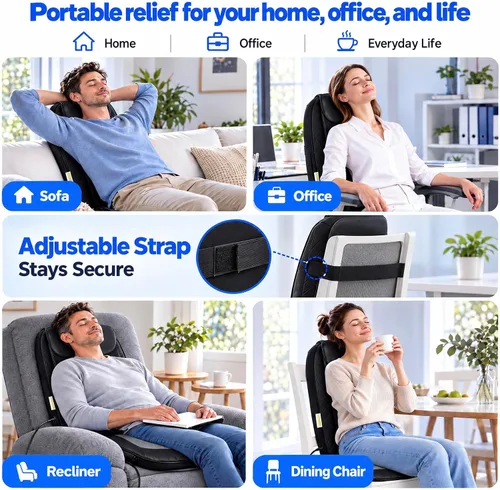 Vista 7 de Masajeador de espalda para silla con calor, cojín de asiento