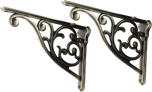 Vista 33 de Soportes de estante de 4 pulgadas, paquete de 4 soportes de pared de latón antiguo de alta resistencia, estantes decorativos de cocina victoriana