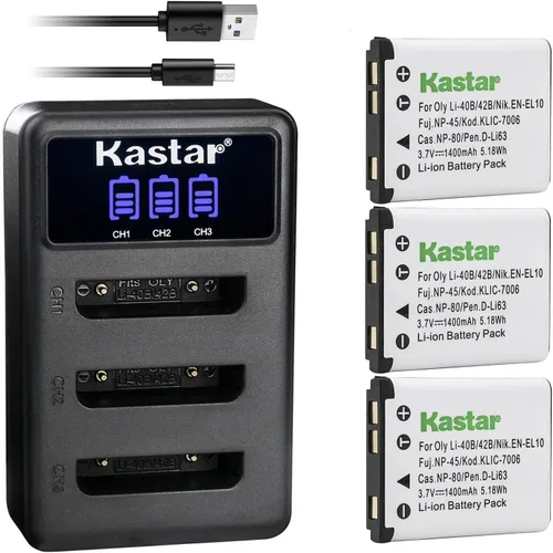 Vista 6 de Kastar Cargador de batería USB triple LCD compatible con Sealife Reefmaster DC-1200, DC1200, DC-1400, DC1400, DC-600, DC600, Tevion SZ 7, Z1400