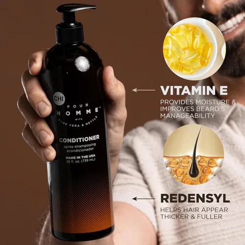 Vista 5 de CHI Pour Homme Acondicionador hidratante diario para hombres, desenredante de cabello sin sulfato con aloe vera, ortiga y redensyl para cabello
