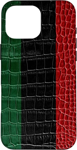 Vista 19 de iPhone 16 Pan African Flag Patriotic Crocodile Skin Print Pride Case