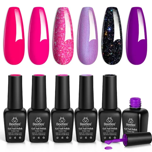 Vista 16 de Beetles - Juego de esmaltes de gel blanco y negro, 6 colores plateados, ojo de gato, purpurina brillante con imán, arte de uñas UV LED, hogar, salón