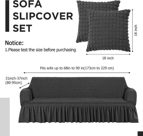 Vista 2 de SmoothNovelty Juego de 1 funda para sofá y 2 fundas para sofá con falda, duradero, lavable, de alta elasticidad, protector de muebles