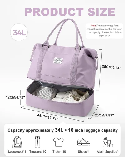 Vista 10 de Bolsa de viaje para mujer, bolsa deportiva para gimnasio, H-Negro