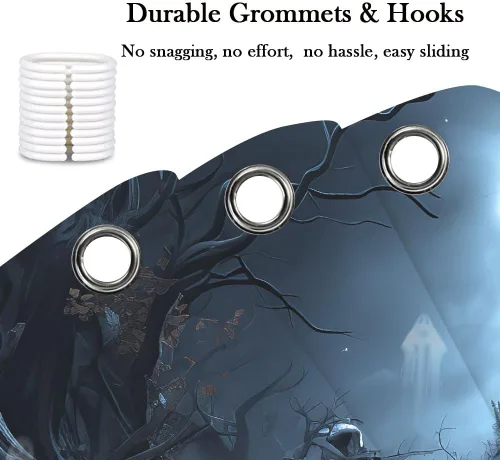 Vista 7 de Halloween Haunted Graveyard Shower Curtains, Horror Forest Shower Curtain for Bathroom, Scary Pumpkin Lantern Tombstone Skull Fabric Waterproof