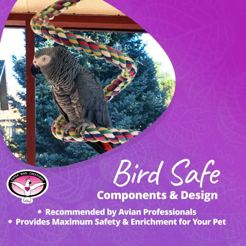 Vista 7 de Super Bird Creations - SB326 Juguete Bungee de pájaro grande a XL - Percha de cuerda para Amazonas, grises africanos, cacatúas, loros - Perca