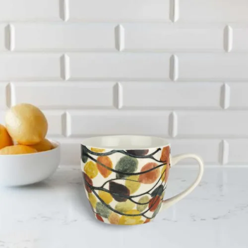 Vista 2 de Pimpernel Taza de porcelana de hojas bailarinas de 16 onzas – Taza de café y té con obras de arte inspiradas en la naturaleza, vajilla grande