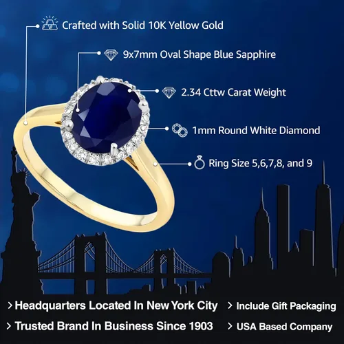 Vista 50 de Gem Stone King Anillo de compromiso ovalado de oro amarillo de 10 quilates con piedra natal y halo de diamantes Ovalado de 0.354 x 0.276 in