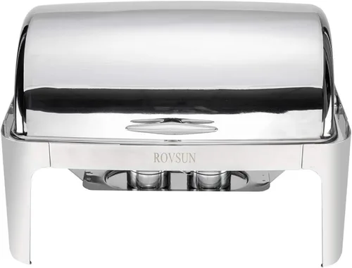 Vista 8 de ROVSUN Juego de bufé de platos para rozar platos de 9 cuartos de galón de acero inoxidable, juego rectangular NSF con bandeja para alimentos