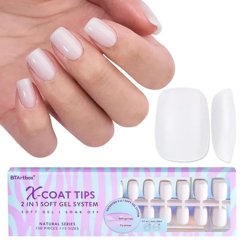 Vista 8 de BTArtboxnails - Uñas a presión, uñas cortas cuadradas de color blanco A-Blanco Lechoso S Cuadrado
