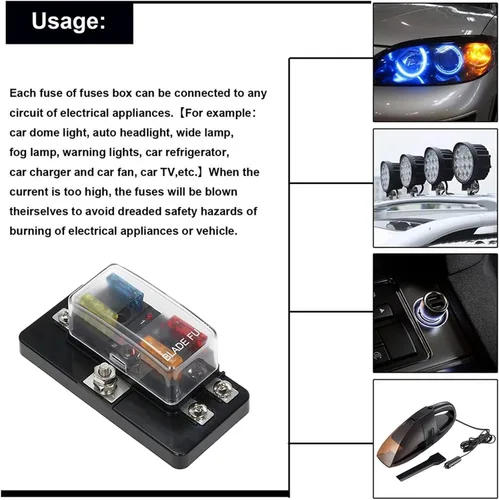Vista 4 de Caja de fusibles de hoja DC 12 V 24 V 4 vías con bloque indicador LED para coche barco marina Caravana circuito estándar ATO enviar fusibles