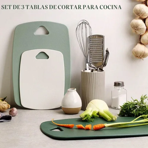 Vista 2 de Juego de 3 tablas de cortar para cocina, tablas de cortar de plástico, tablas gruesas para carne, verduras, frutas, con mango de fácil agarre, aptas