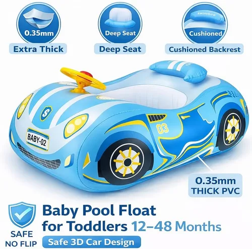 Vista 2 de Flotador de piscina para bebé, diseño de coche de policía, flotadores inflables para niños pequeños de 1 a 3 años, flotadores de piscina para niños