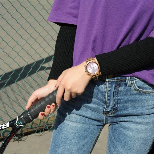Vista 9 de BOBO BIRD Relojes de madera para mujer, correa de metal de madera de lujo, cronógrafo y visualización de fecha, reloj de cuarzo, moda de cebra