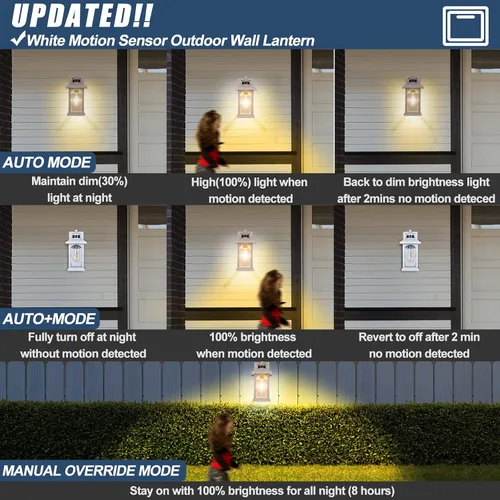 Vista 4 de Aplique de pared con sensor de movimiento para exteriores, iluminación blanca con sensor de movimiento del atardecer al amanecer, luces de pared