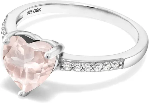 Vista 3 de Gem Stone King Anillo de compromiso de plata de ley 925 con cuarzo rosa para mujer forma de corazón de 190 quilates disponible en tallas 5 6 7 8 9