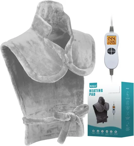 Vista 11 de Ruqiji Almohadilla térmica de cuello y hombro con peso de 19 x 24 pulgadas, 2.5 libras con 12 ajustes de temperatura y temporizador de cuenta