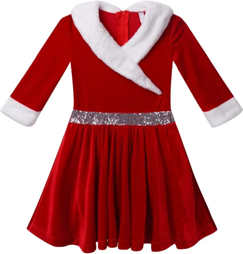 Vista 3 de CHICTRY Disfraz de Miss Santa para niñas, de terciopelo, con volantes, tutú y vestido de baile