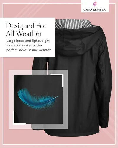 Vista 5 de URBAN REPUBLIC Chaqueta impermeable para mujer, rompevientos ligera e impermeable para mujer (S-3XL)