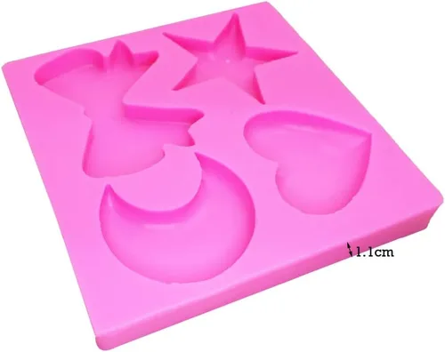 Vista 3 de Molde de silicona para chocolate, dulces y pasteles, forma de corazón, luna, estrella, lazo, grado alimenticio, reutilizable, resistente a altas