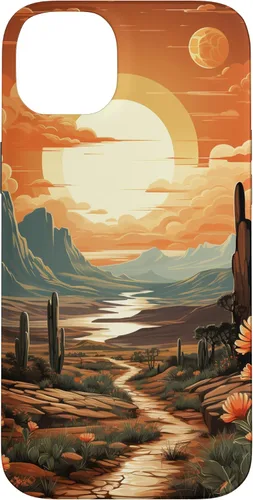 Vista 15 de iPhone 12 Pro Max Abstract Mountains Cactus Desert Landscape en funda terracota