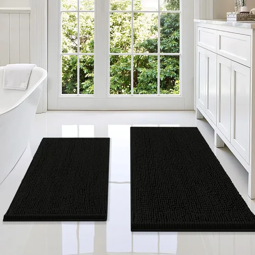Vista 29 de Juego de alfombras de baño Smiry de 2 piezas, suave alfombra absorbente de chenilla y juego de alfombra en forma de U para inodoro, alfombra de baño