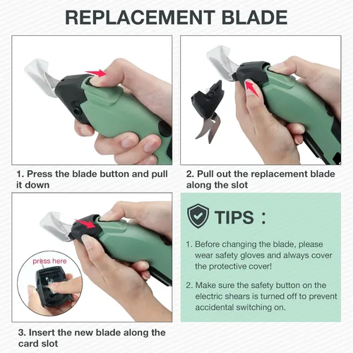 Vista 8 de Tijeras eléctricas inalámbricas para tela, tijeras de cartón recargables de 4 V con 3 cuchillas afiladas reemplazables, tijeras eléctricas
