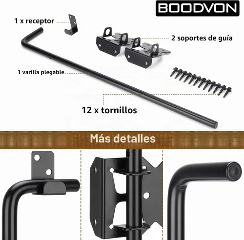 Vista 6 de Perno de caña de alta resistencia de 18 pulgadas para puerta de caída de barra de caída, cerrojo de madera para puertas, tope de puertas de metal