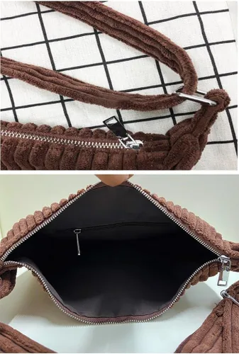 Vista 6 de Bolso Hobo de pana pequeño para mujer, con correa ancha, bolso cruzado para el hombro, bolso casual para uso diario