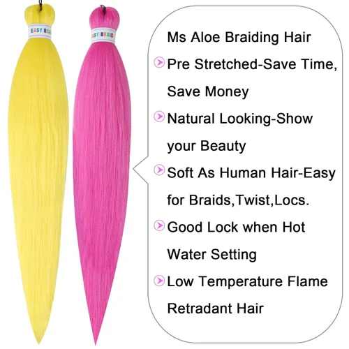 Vista 3 de Ms Aloe Cabello trenzado colorido preestirado, pelo trenzado multicolor, pelo trenzado suave sin nudos, 26 pulgadas, paquete de 6 unidades, cabello