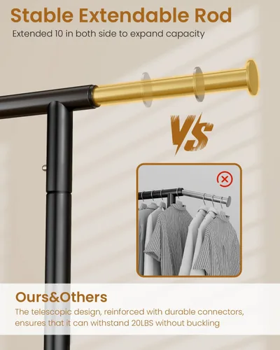 Vista 4 de Perchero de Ropa Resistente, Perchero de Ropa de Metal con Capacidad de 450 Libras, Percheros Rodantes para Colgar Ropa con Ruedas Bloqueables