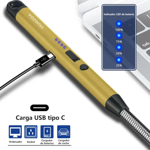 Vista 3 de YOZWOO Encendedor recargable USB C – Encendedor de arco de plasma sin llama a prueba de viento con cuello flexible de 360 grados y pantalla LED