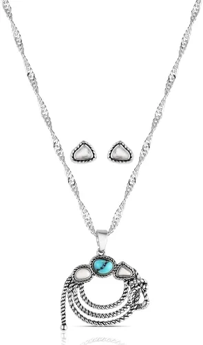 Vista 5 de Montana Silversmiths Conjunto de joyería de estilo occidental con turquesa elaborada a mano: aretes y collar