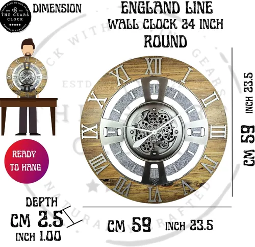 Vista 7 de ImprovingLife The Gears Reloj de pared con engranajes móviles reales línea Inglaterra (Verde Aguamarina, 24 pulgadas (60 cm))