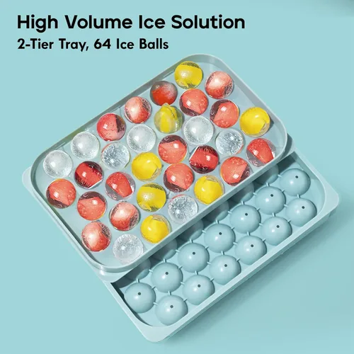 Vista 2 de Bandejas para cubitos de hielo con tapa y contenedor, molde redondo pequeño de 0.8 pulgadas para cubitos de hielo – Máquina de bolas de hielo