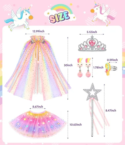Vista 6 de Ropa de princesa para niña, vestidos de princesa iluminados, capa de princesa con juguetes para niñas de 3 a 6 años