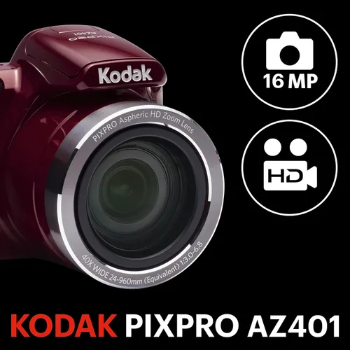 Vista 2 de Kodak AZ401RD - Cámara digital de apuntar y disparar con pantalla LCD de 3", Roja Rojo