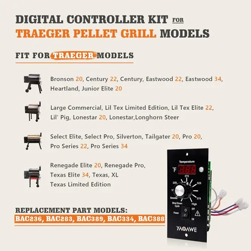 Vista 2 de Kit de termostato digital, piezas de repuesto compatibles con parrillas de pellets Traeger, termómetro digital Pro Controller, con sensor