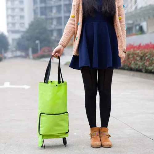Vista 4 de Carrito de compras plegable con ruedas, carrito de comestibles plegable sobre ruedas, carrito de compras, bolsa de compras extensible con ruedas