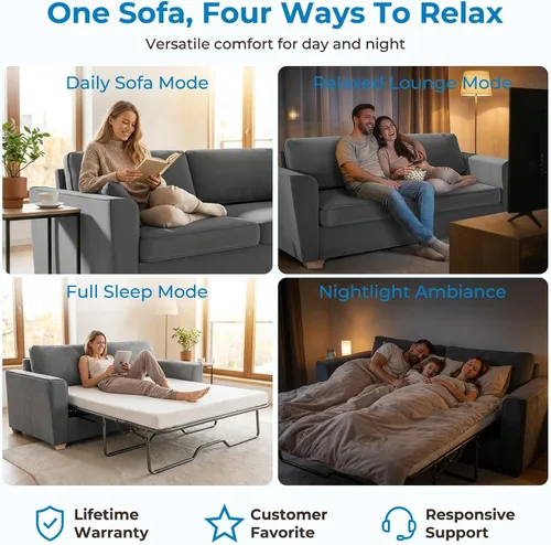 Vista 7 de Mjkone Sofá cama extraíble de 71 pulgadas de ancho con almohadas de espuma viscoelástica y colchón, sofá biplaza convertible 2 en 1 con cama