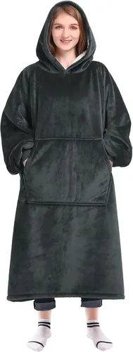 Vista 22 de Waitu - Sudadera tipo manta, para regalar a hombre o mujer, muy cálida y acogedora, gigantesca, con capucha, de gruesa franela, con mangas y un Negro