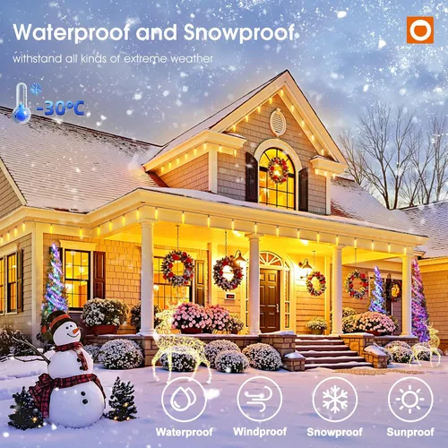 Vista 4 de addlon Luces de Navidad de 50 pies con control remoto, luces de lluvia de meteoritos impermeables, color blanco cálido, función de temporizador