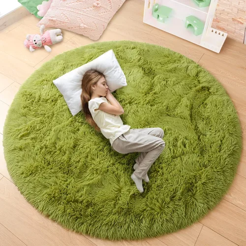 Vista 12 de junovo - Alfombra redonda y esponjosa para niños y niñas, de castillo de princesa, de felpa lanuda, para dormitorio, habitación de bebé, sala